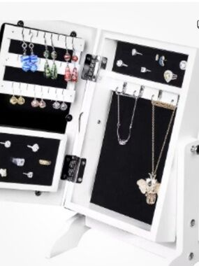 White Jewelry Armoire Organizer with Mirror. New in Box